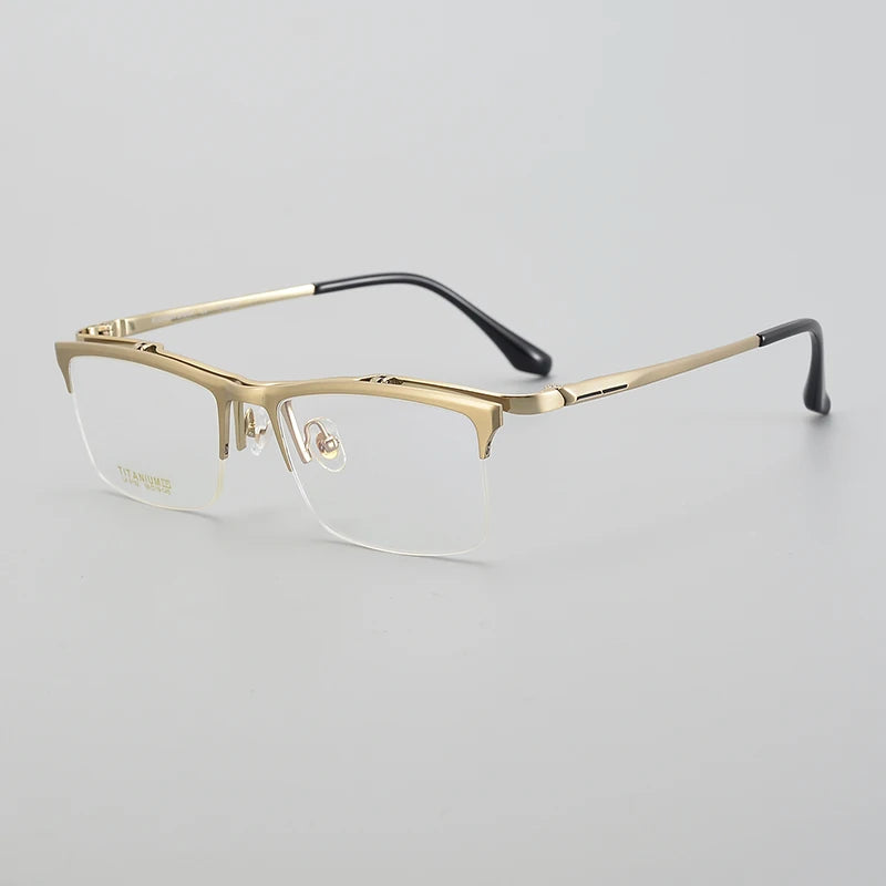 Muzz Men's Semi Rim Square Flip Up Titanium Eyeglasses 6152 Semi Rim Muzz Gold