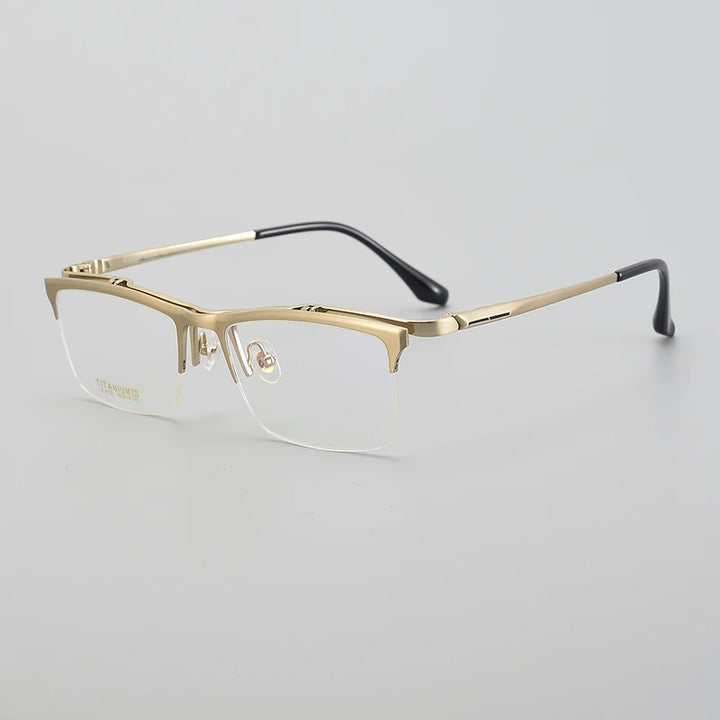 Muzz Men's Semi Rim Square Flip Up Titanium Eyeglasses 6152 Semi Rim Muzz Gold