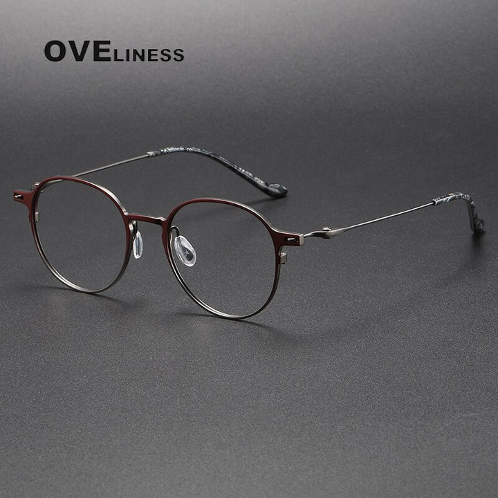 Oveliness Unisex Full Rim Round Titanium Eyeglasses 8202315 Full Rim Oveliness red gun