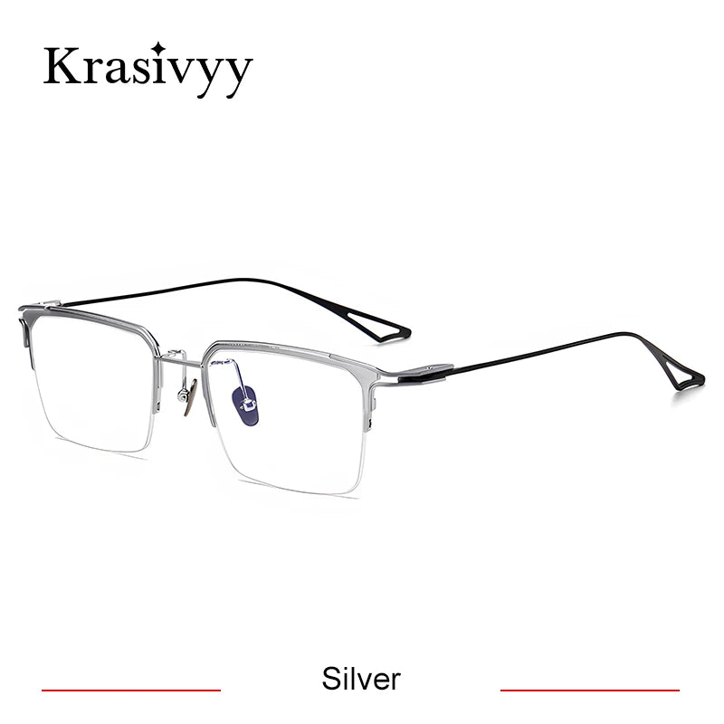 Krasivyy Men's Semi Rim Big Square Titanium Eyeglasses 15955 Semi Rim Krasivyy Silver