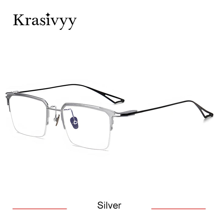 Krasivyy Men's Semi Rim Big Square Titanium Eyeglasses 15955 Semi Rim Krasivyy Silver
