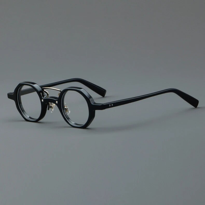 CCspace Unisex Full Rim Small Round Double Bridge Acetate Alloy Eyeglasses 57057 Full Rim CCspace