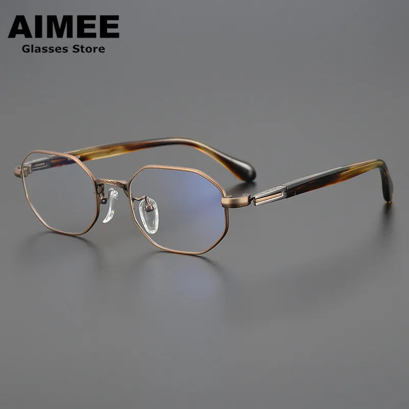 Aimee Unisex Full Rim Flat Top Polygon Titanium Eyeglasses 11092 Full Rim Aimee Tortoise-Bronze
