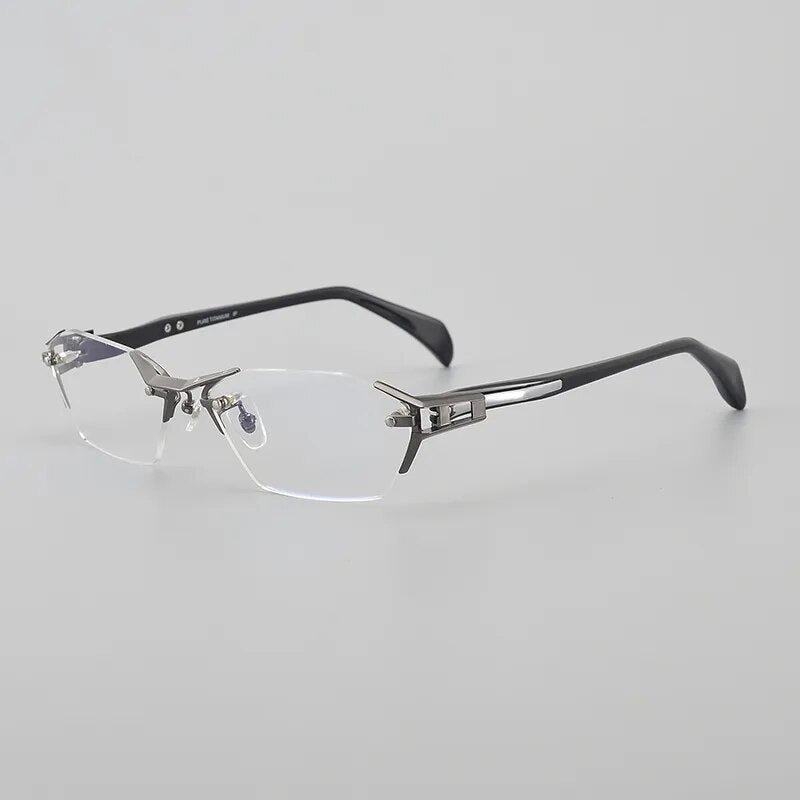 Muzz Men's Rimless Square Titanium Acetate Eyeglasses 1141w Rimless Muzz Gray