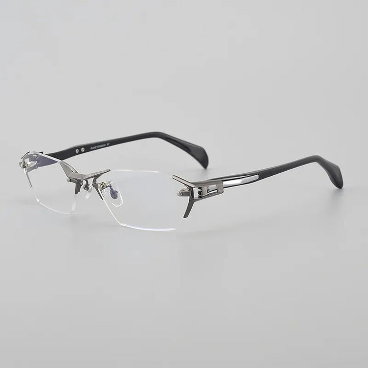 Muzz Men's Rimless Square Titanium Acetate Eyeglasses 1141w Rimless Muzz Gray