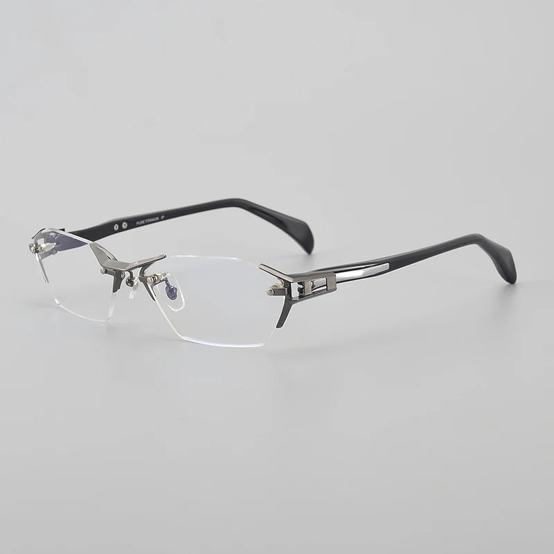 Muzz Unisex Semi Rimless Oval Square Titanium Eyeglasses 41143 Rimless Muzz Frameless Gray