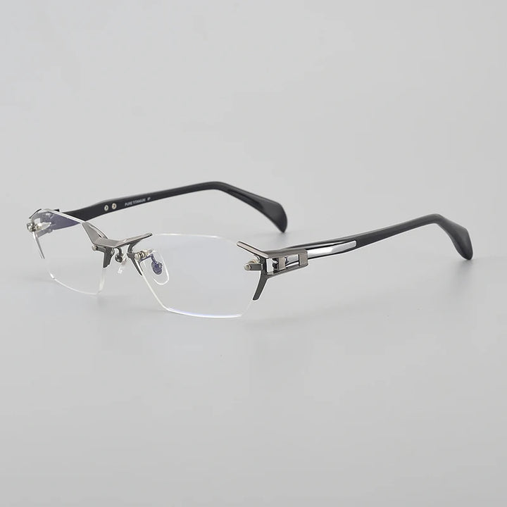 Muzz Unisex Semi Rimless Oval Square Titanium Eyeglasses 41143 Rimless Muzz Frameless Gray