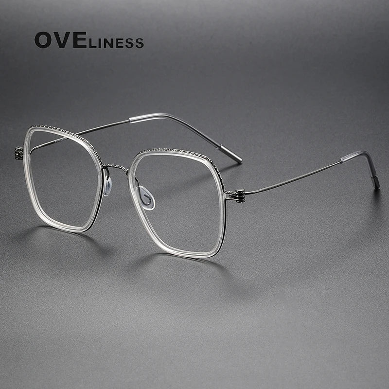 Oveliness Unisex Full Rim Square Acetate Titanium Eyeglasses 80895 Full Rim Oveliness clear gun