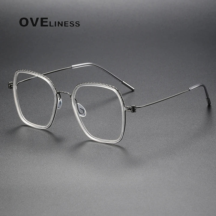 Oveliness Unisex Full Rim Square Acetate Titanium Eyeglasses 80895 Full Rim Oveliness clear gun