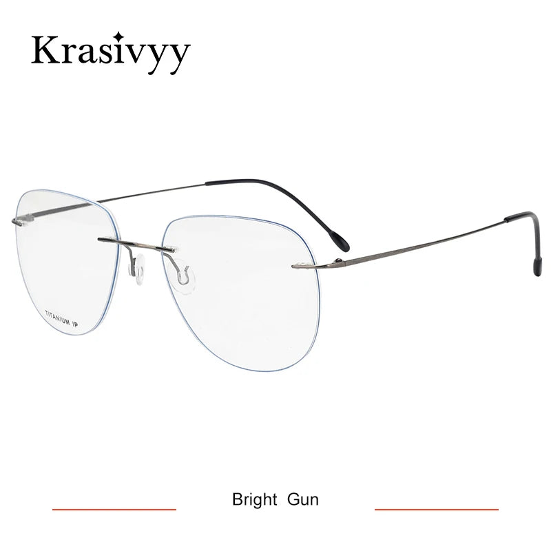 Krasivyy Unisex Rimless Oval Titanium Eyeglasses Kr05 Rimless Krasivyy Bright Gun