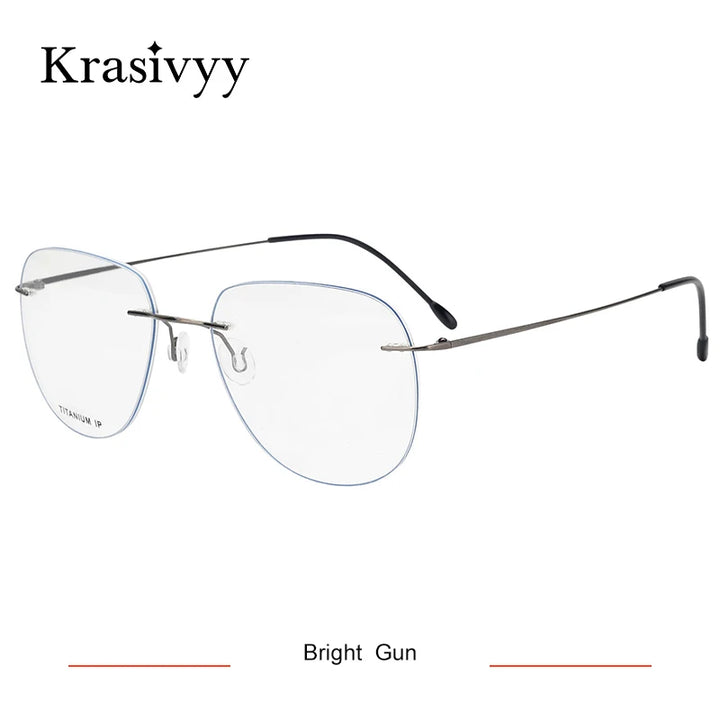 Krasivyy Unisex Rimless Oval Titanium Eyeglasses Kr05 Rimless Krasivyy Bright Gun