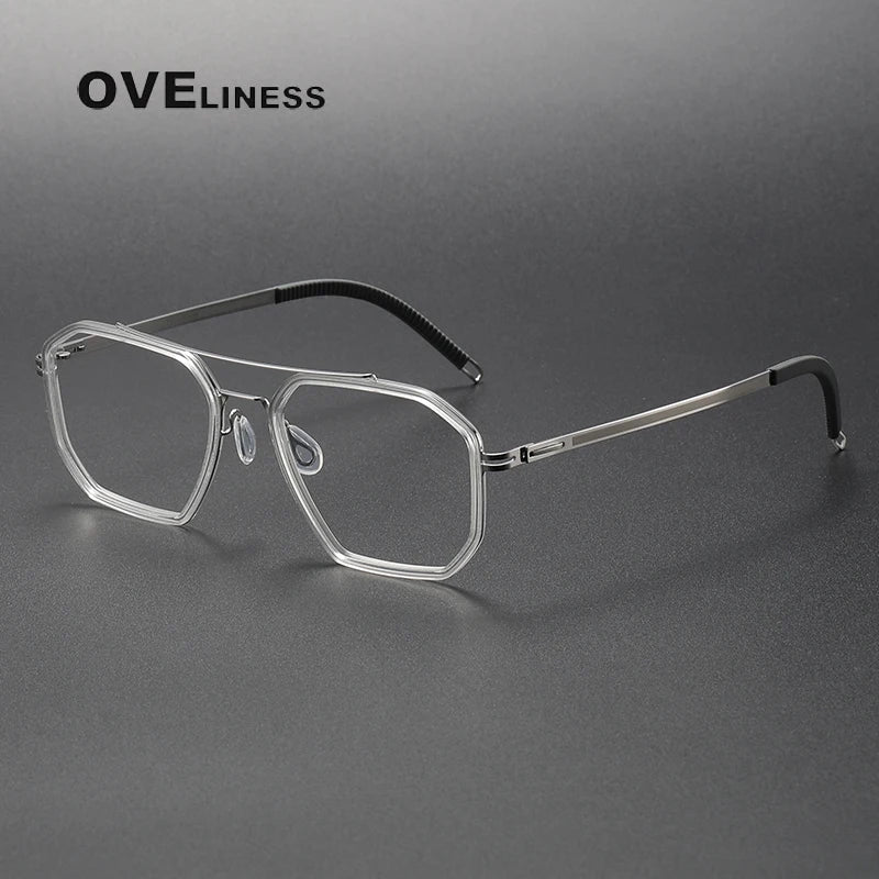 Oveliness Women's Full Rim Oval Double Bridge Acetate Titanium Eyeglasses 8202316