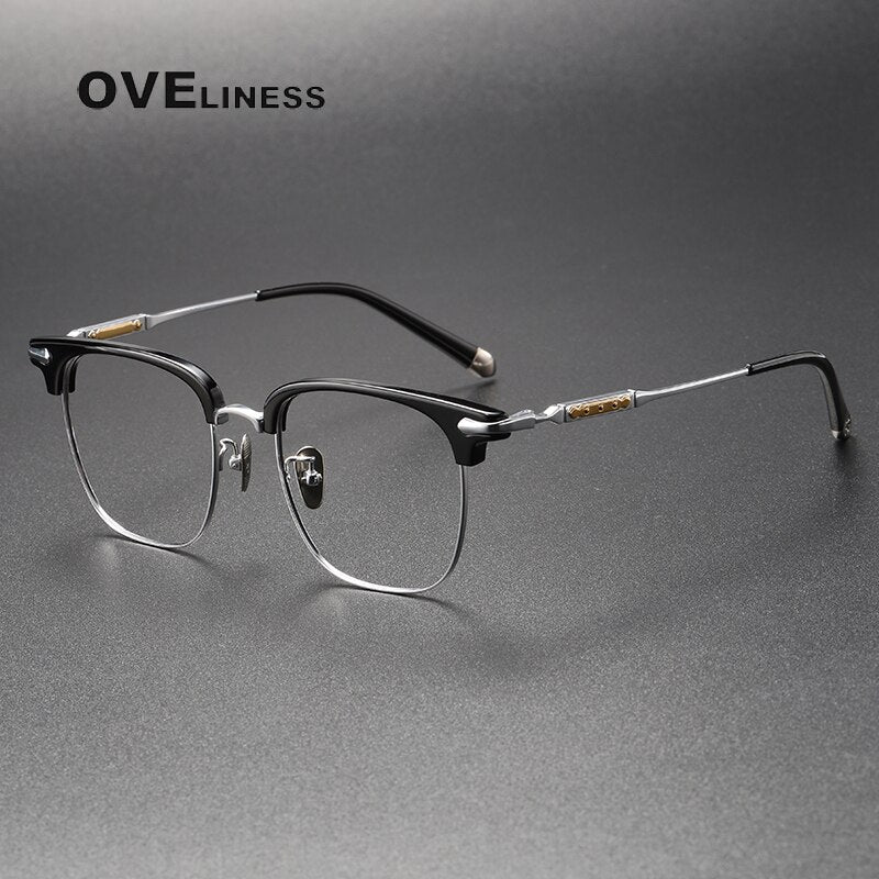 Oveliness Unisex Full Rim Square Acetate Titanium Eyeglasses 9701 Full Rim Oveliness black silver