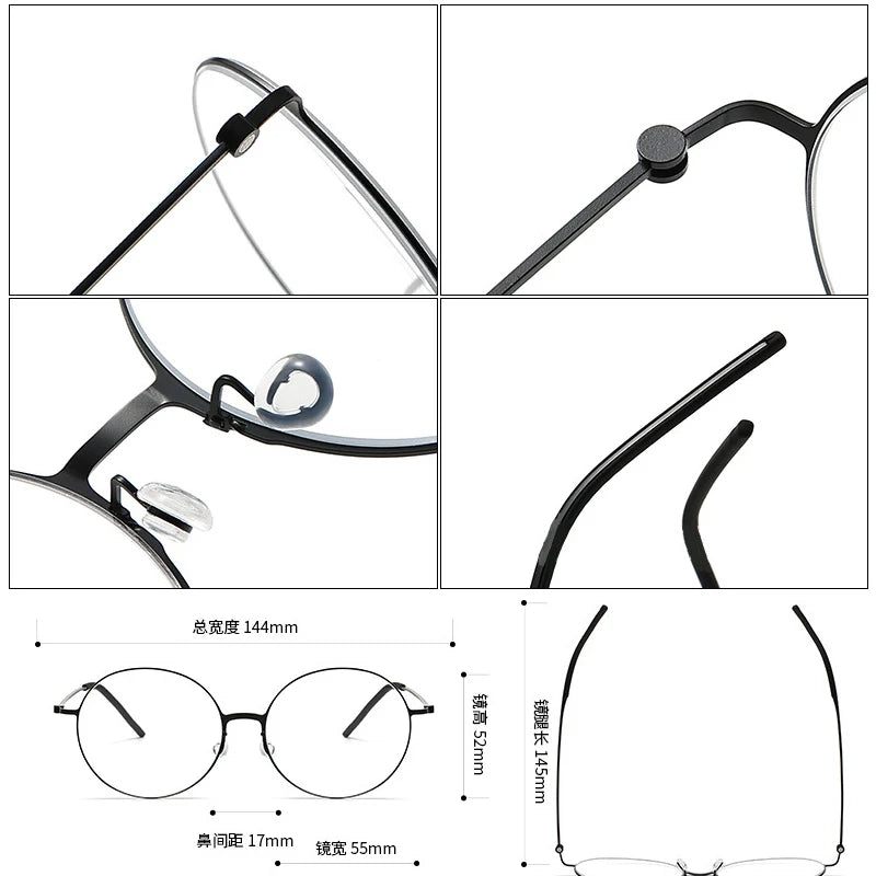 Black Mask Unisex Full Rim Round Screwless Titanium Eyeglasses 5516 Full Rim Black Mask