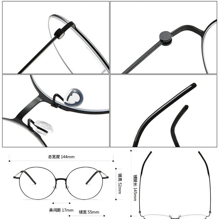 Black Mask Unisex Full Rim Round Screwless Titanium Eyeglasses 5516 Full Rim Black Mask