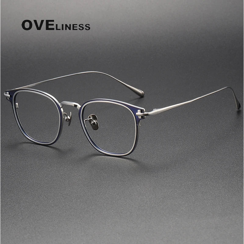 Oveliness Unisex Full Rim Square Acetate Titanium Eyeglasses 4321 Full Rim Oveliness blue silver  