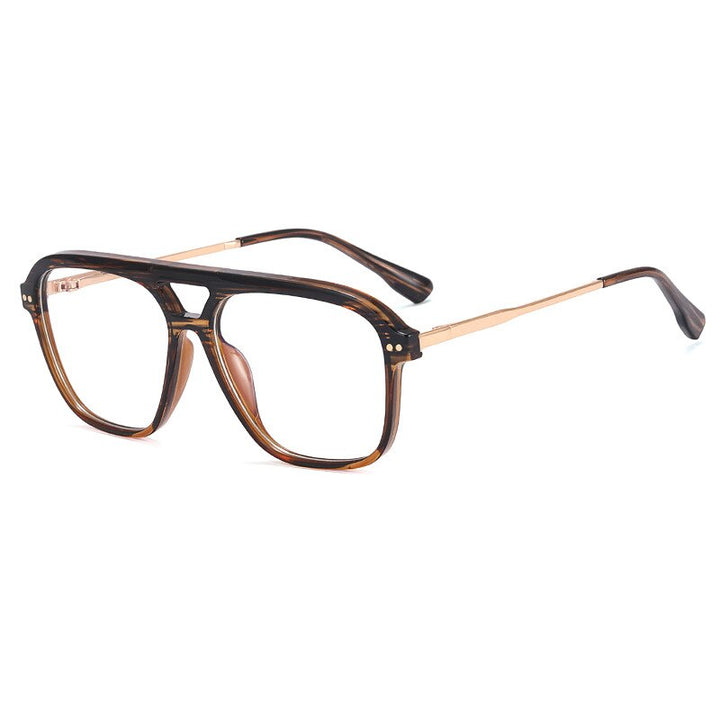 CCspace Unisex Full Rim Square Double Bridge Tr 90 Titanium Eyeglasses 56714 Full Rim CCspace C1Tea