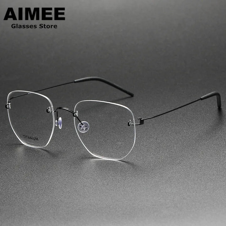 Aimee Women's Rimless Polygon Screwless Titanium Eyeglasses 942358 Rimless Aimee Black