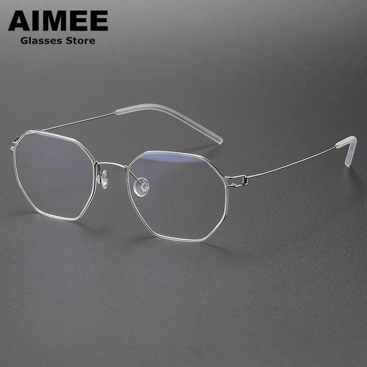Aimee Unisex Semi Rim Flat Top Polygon Screwless Eyeglasses 10516 Semi Rim Aimee Silver