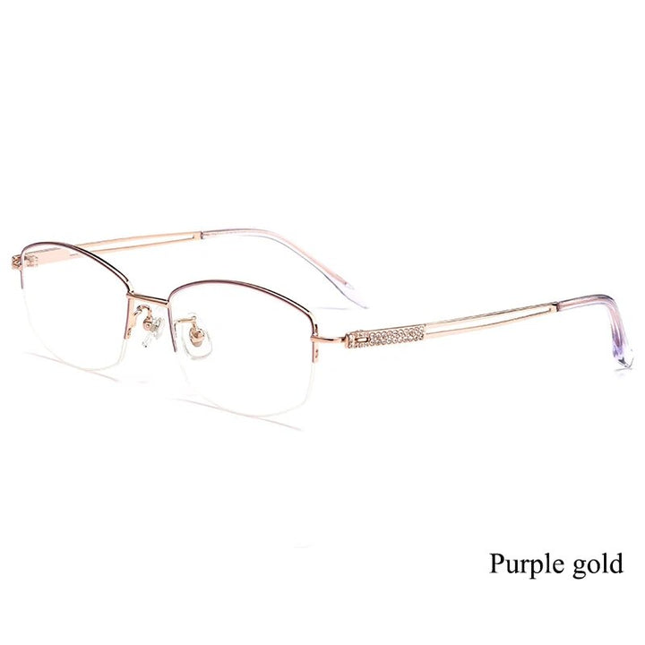 Bclear Women's Semi Rim Square Titanium Eyeglasses 6006b Semi Rim Bclear Purple gold  