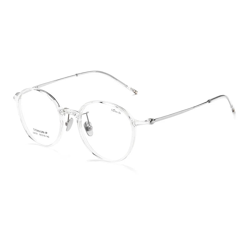 Gmei Women's Full Rim Round Titanium Acetate Eyeglasses 9101 Full Rim Gmei Optical Transparent