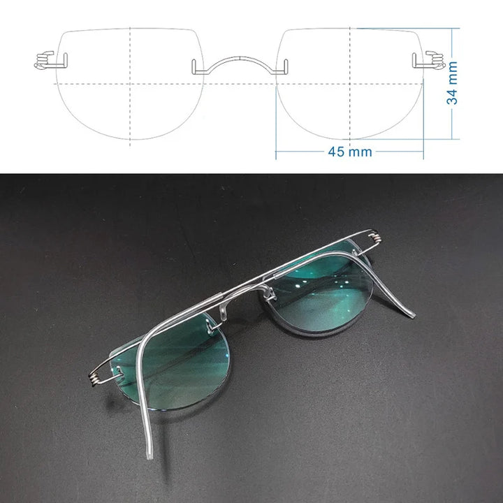 Yujo Unisex Rimless Flat Top Round Stainless Steel Eyeglasses 3445 Rimless Yujo