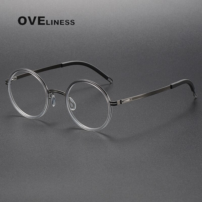 Oveliness Unisex Full Rim Round Screwless Titanium Acetate Eyeglasses 8202321 Full Rim Oveliness gradient grey gun