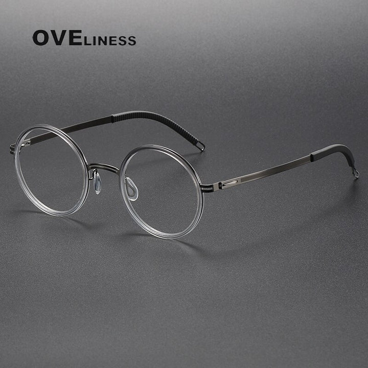 Oveliness Unisex Full Rim Round Screwless Titanium Acetate Eyeglasses 8202321 Full Rim Oveliness gradient grey gun  