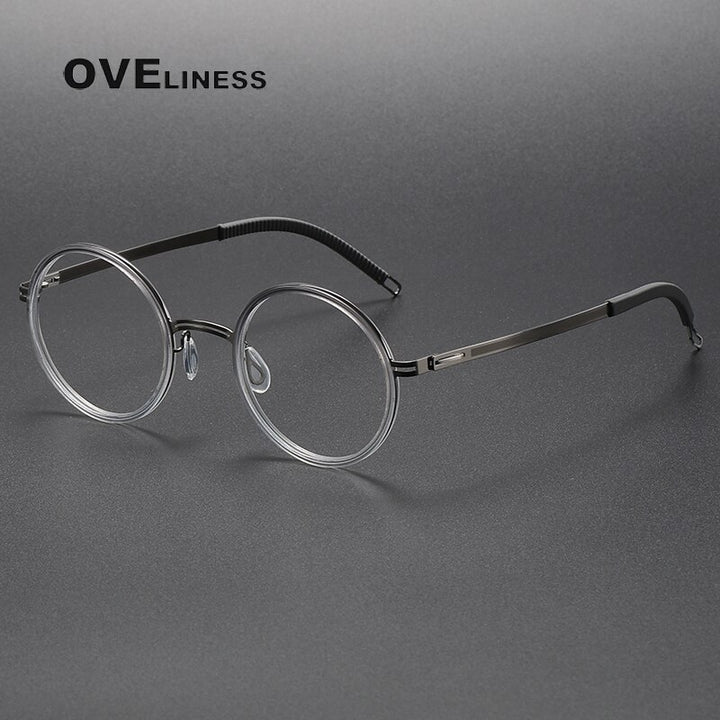 Oveliness Unisex Full Rim Round Screwless Titanium Acetate Eyeglasses 8202321 Full Rim Oveliness gradient grey gun
