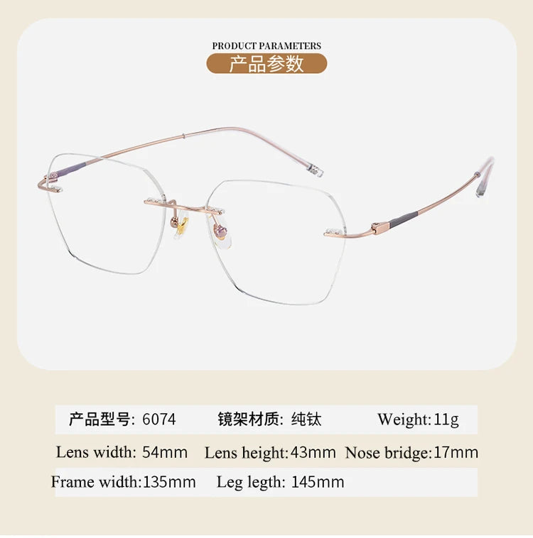 Bclear Women's Rimless Polygon Cat Eye Titanium Eyeglasses 46074 Rimless Bclear