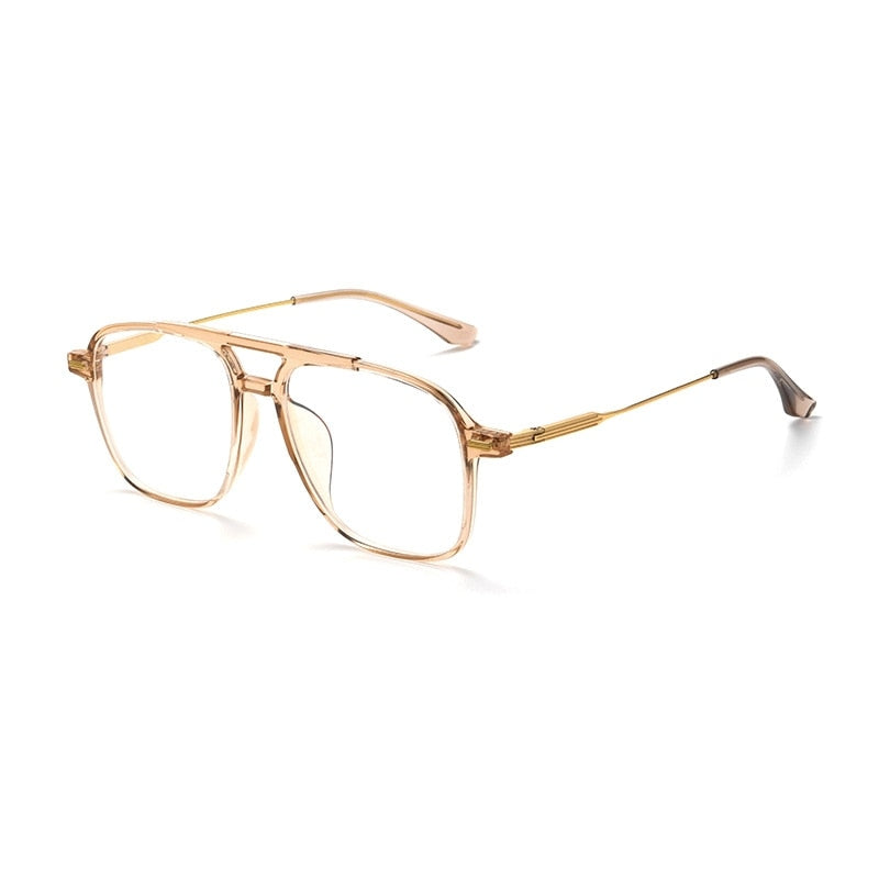 Yimaruili Unisex Full Rim Square Double Bridge Tr 90 Titanium Eyeglasses 98008f Full Rim Yimaruili Eyeglasses Transparent Tea