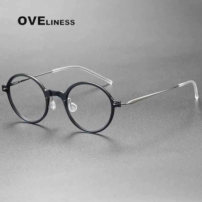 Oveliness Women's Full Rim Round Acetate Titanium Eyeglasses 36508