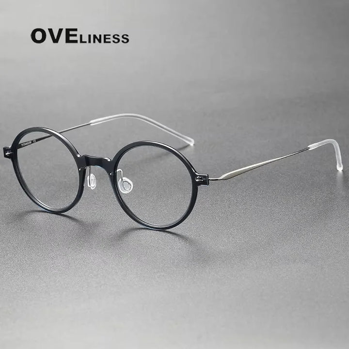 Oveliness Women's Full Rim Round Acetate Titanium Eyeglasses 36508