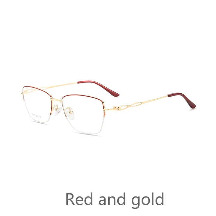 KatKani Womens Semi Rim Square Alloy Eyeglasses 1695 Semi Rim KatKani Eyeglasses Red gold  