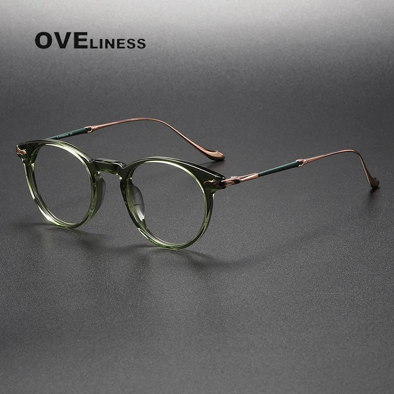 Oveliness Unisex Full Rim Round Acetate Titanium Eyeglasses 2056 Full Rim Oveliness