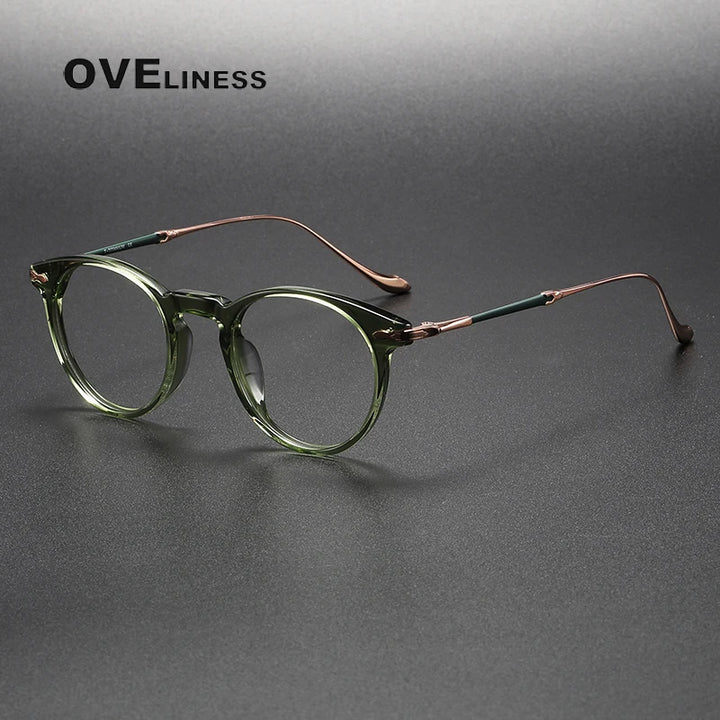 Oveliness Unisex Full Rim Round Acetate Titanium Eyeglasses 2056 Full Rim Oveliness