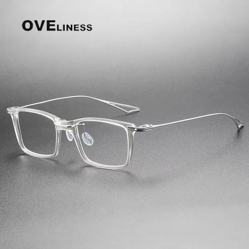 Oveliness Men's Full Rim Big Square Acetate Titanium Eyeglasses 614158