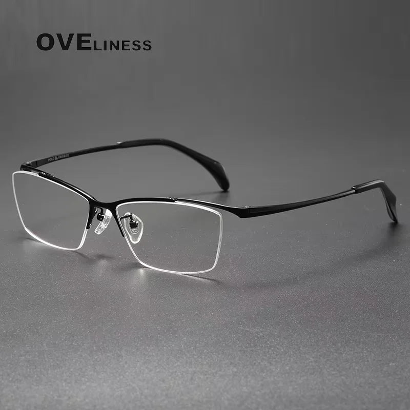 Oveliness Men's Semi Rim Square Polygon Titanium Eyeglasses 22650