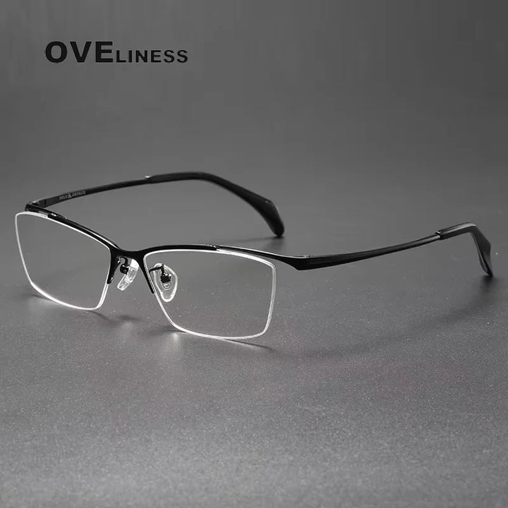 Oveliness Men's Semi Rim Square Polygon Titanium Eyeglasses 22650