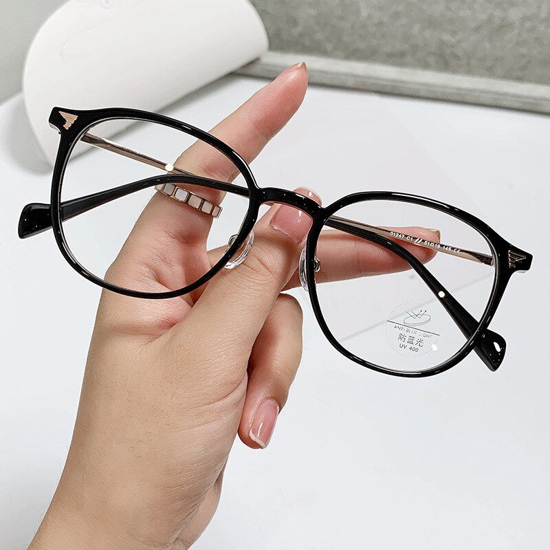 Yimaruili Unisex Full Rim Square Tr 90 Alloy Eyeglasses 01247 Full Rim Yimaruili Eyeglasses Black Gold