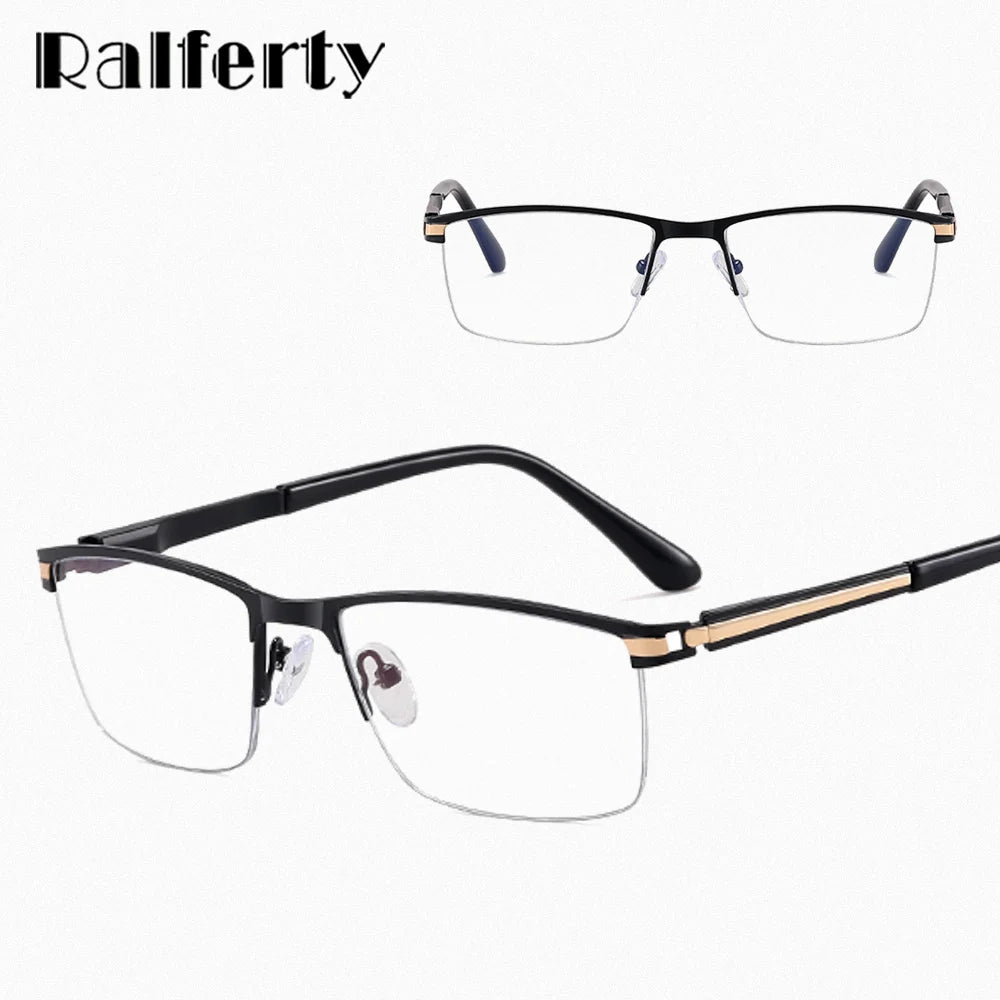 Ralferty Men's Semi Rim Square Alloy Eyeglasses 91342 Semi Rim Ralferty