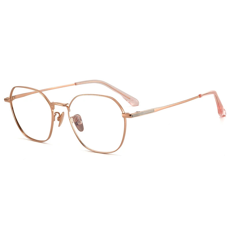 Bclear Unisex Full Rim Polygon Titanium Eyeglasses 86672 Full Rim Bclear Rose Gold