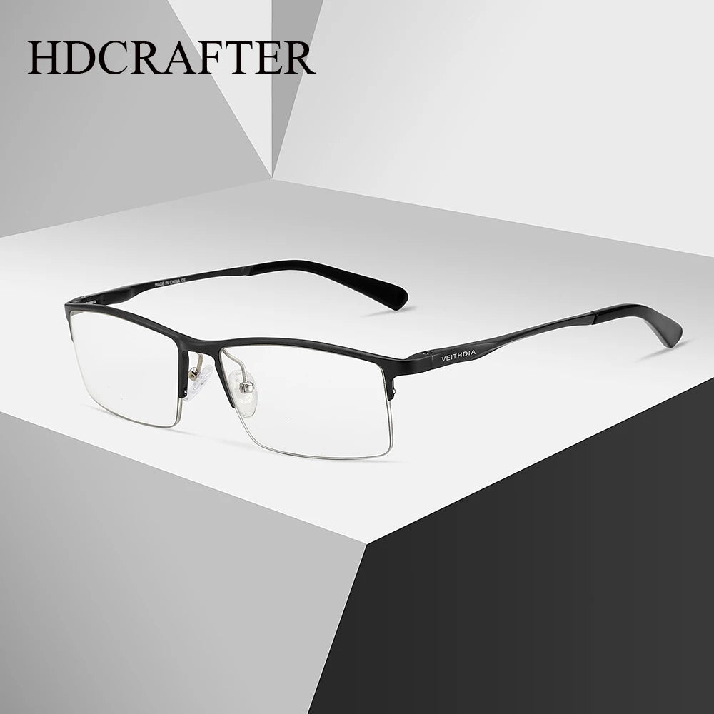 Hdcrafter Men's Semi Rim Square Al Mg Alloy Tr 90 Eyeglasses 8721