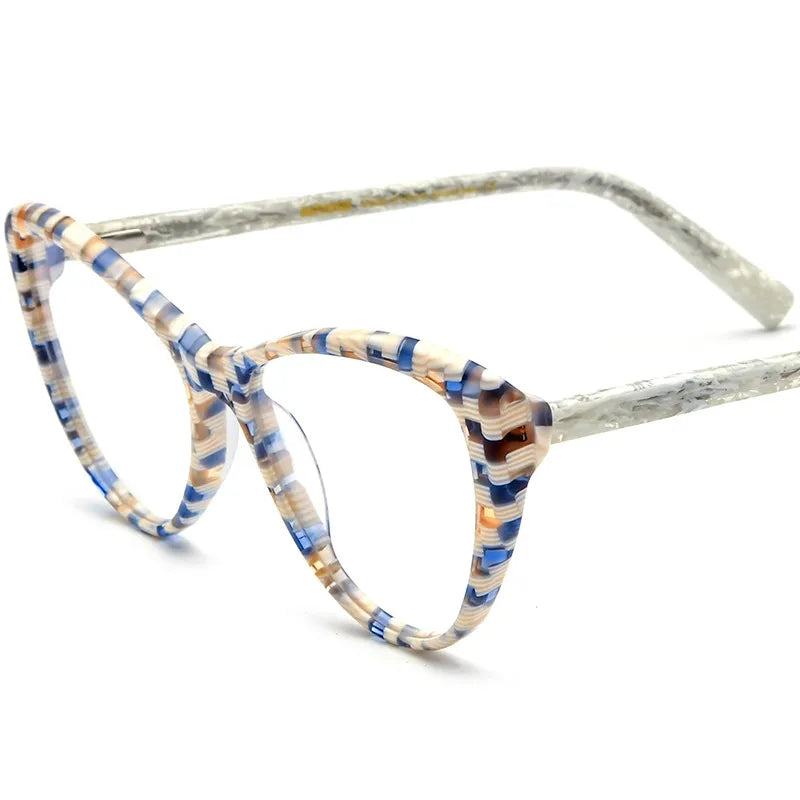 CCspace Unisex Full Rim Cat Eye Acetate Eyeglasses 56917 Full Rim CCspace C2Blue