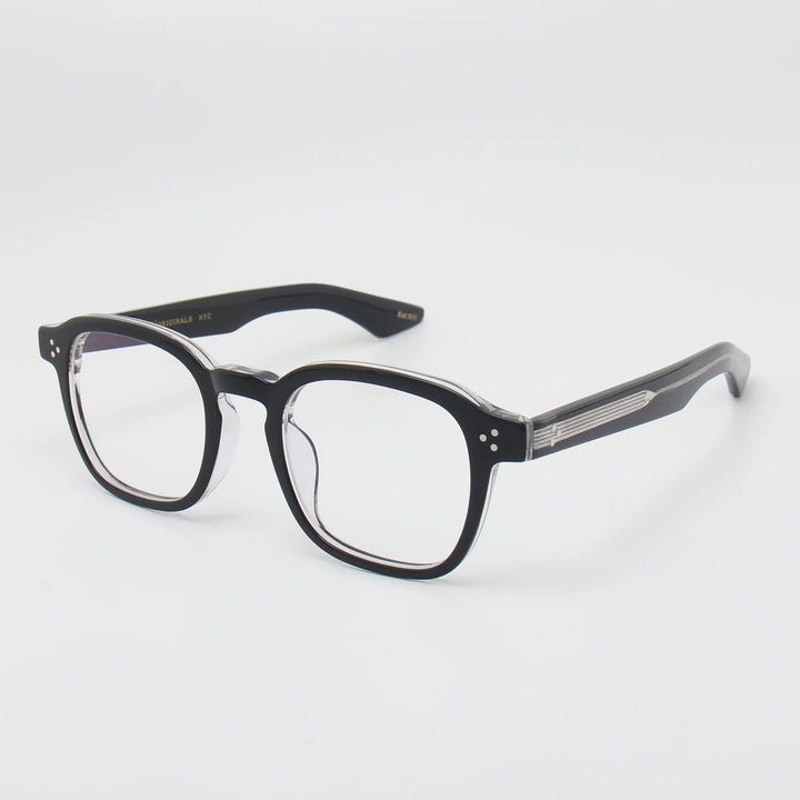 Black Mask Unisex Full Rim Square Thick Acetate Temple Eyeglasses 91147