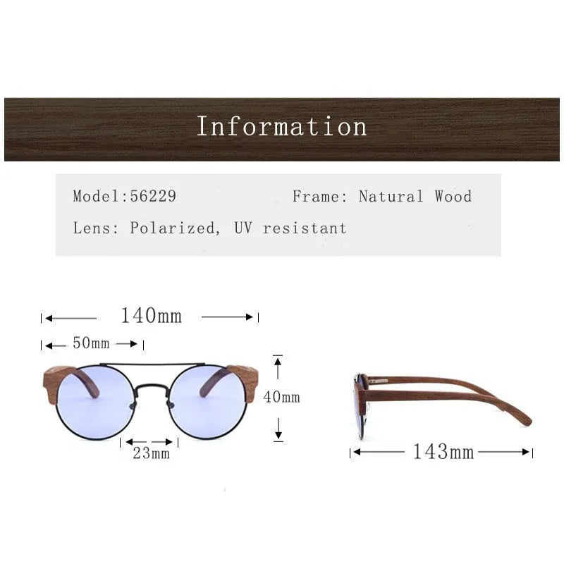 Hdcrafter Unisex Full Rim Round Alloy Wood Sunglasses 56229 Sunglasses HdCrafter Sunglasses   