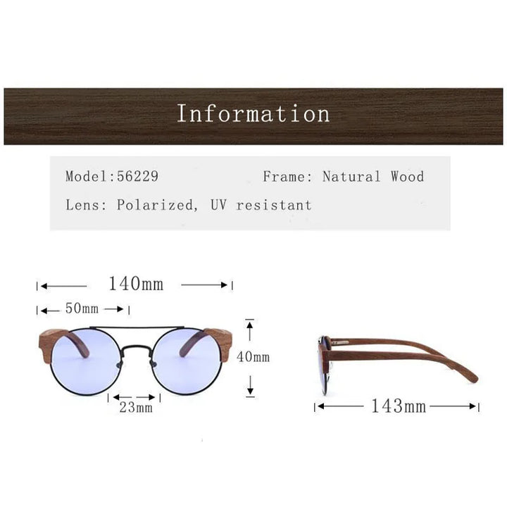Hdcrafter Unisex Full Rim Round Alloy Wood Sunglasses 56229 Sunglasses HdCrafter Sunglasses