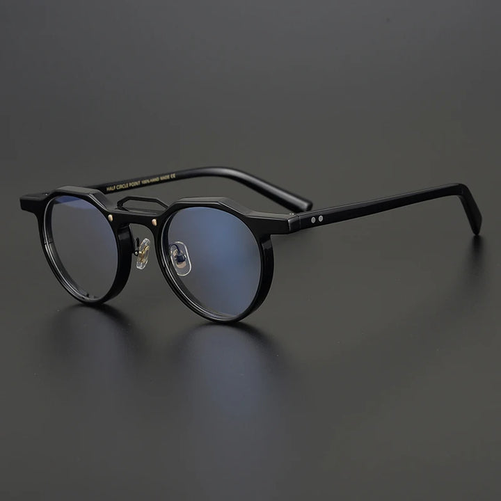 Hewei Unisex Full Rim Flat Top Round Double Bridge Acetate Eyeglasses 0015 Full Rim Hewei black