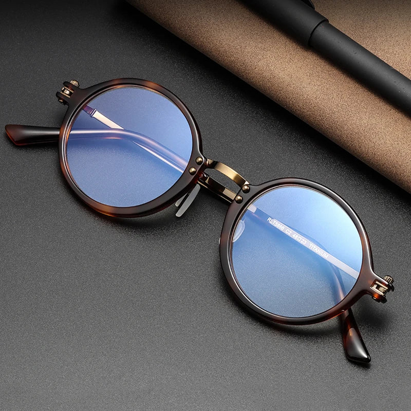 Black Mask Unisex Full Rim Round Titanium Acetate Eyeglasses Rt5866 Full Rim Black Mask