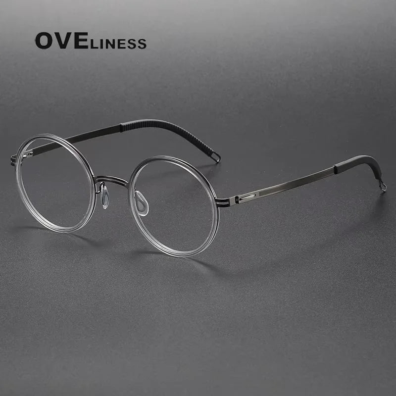 Oveliness Women's Full Rim Round Acetate Titanium Eyeglasses 82021